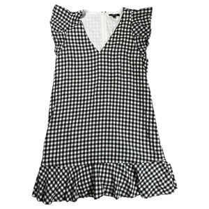 Madewell Gingham Plaid Black And White Peplum Ruffle Cotton Dress Women's Size 6